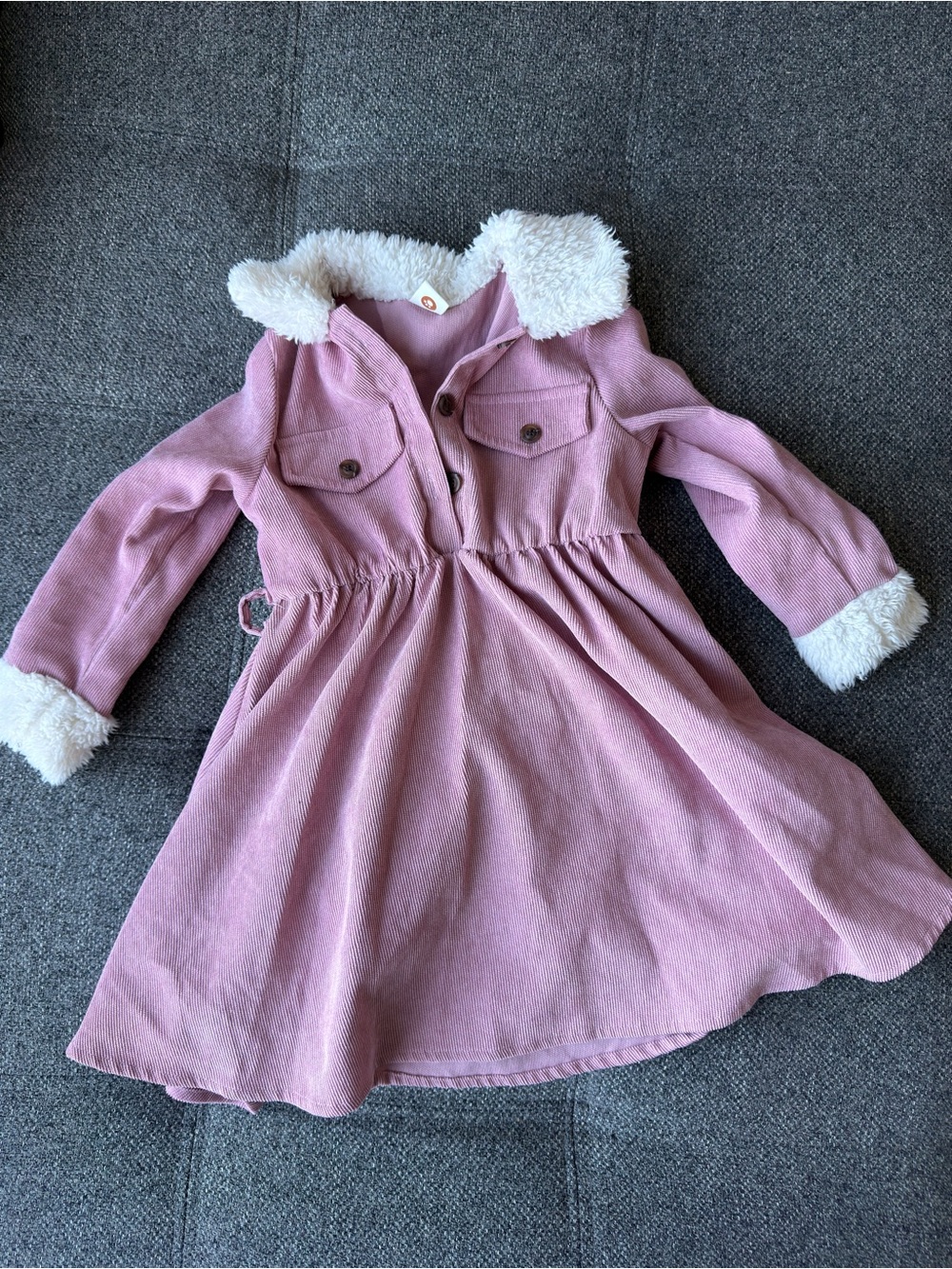 Cozy Cub Pink Corduroy Dress Faux Fur Trim 18-24M